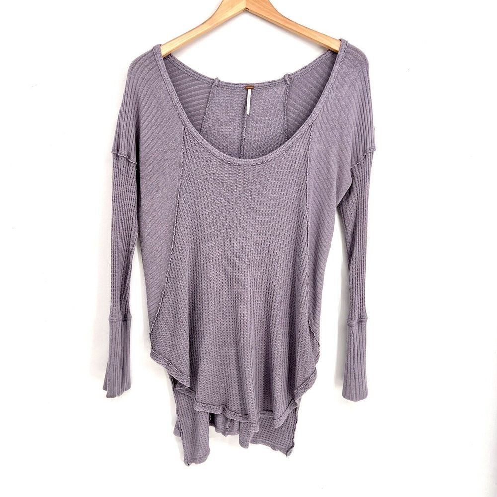 Free People Ventura Top Waffle Light Purple Long Sleeve High Low Tunic Size S